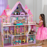 Wooden 4-Level Enchanted Princess Dollhouse w 20 pcs Furniture