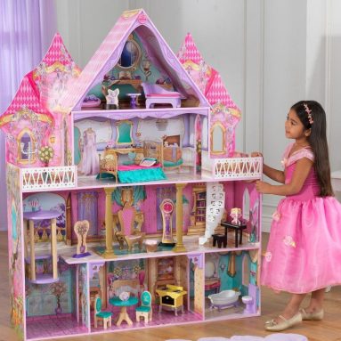 Wooden 4-Level Enchanted Princess Dollhouse w 20 pcs Furniture