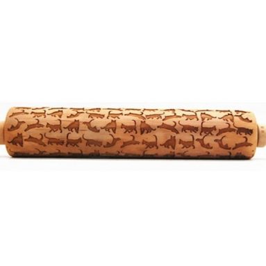 Wooden Laser Engraved Rolling Pin with Cats Pattern for Embossed Cookies