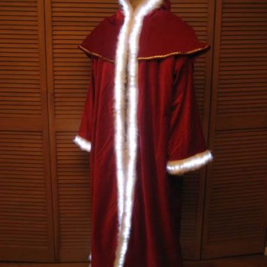 Santa style hooded coat with lighted trim