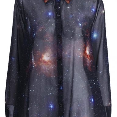 Universe Print Long Sleeves Loose Shirt