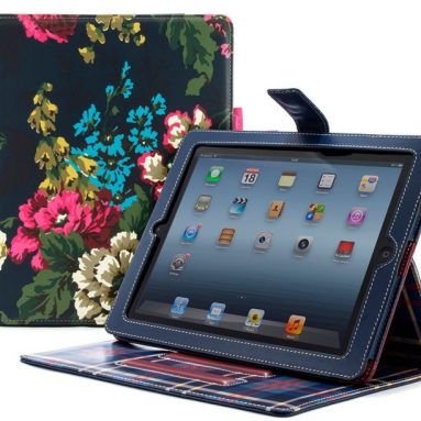 Navy Floral Style Case Cover Stand for iPad 4