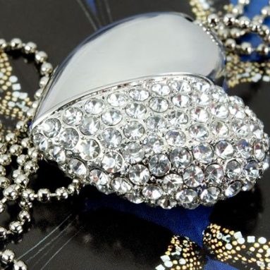 USB Flash Drive Necklace – Jeweled Metal Heart