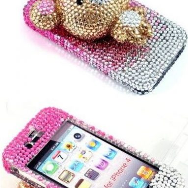 3D Teddy Bear Diamond Cover Case for iPhone 4