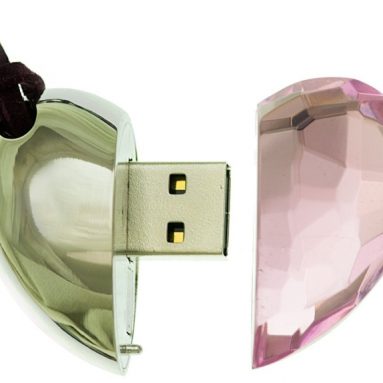 Pink Crystal Heart Necklace 8GB USB Flas