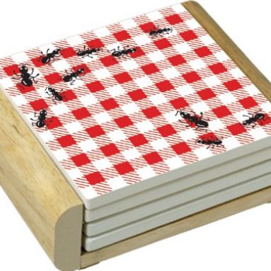 Picnic Guests Design Absorbent Coasters in Wooden Holder