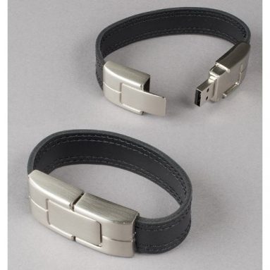 Deluxe Black Leather Wristband USB Flash Memory Drive 16GB