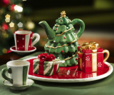 Christmas Tree Mini Collectible Holiday Teapot & Tea Set