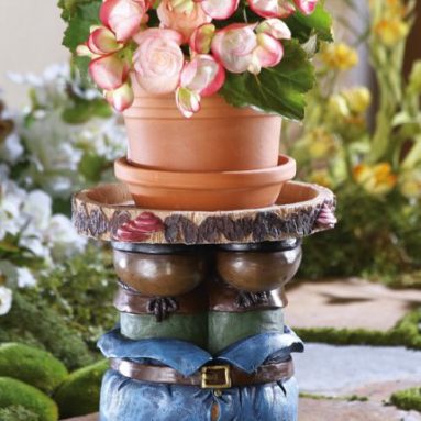 Stuck Gnome Garden Planter Stand Figurine