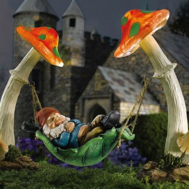 Solar Sleeping Gnome In Hammock Garden Sculpture