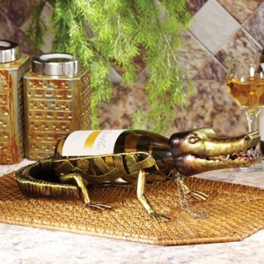 Alligator Figurine Metal Wine Bottle Holder