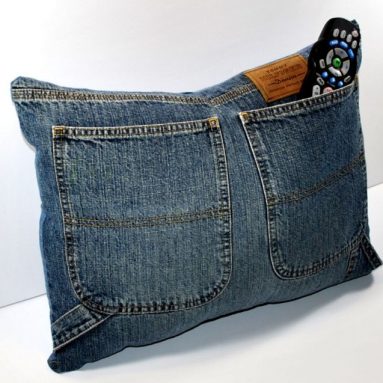 Denim Jeans TV Remote Control Storage Pocket Pillow