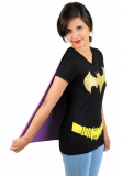 Batman Glitter Juniors Black V-neck Cape Tee