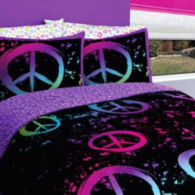 Girl Black Purple Pink Green Peace Sign