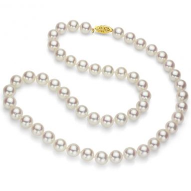 14k Yellow Gold 7-8mm White Japanese Saltwater Akoya Pearl