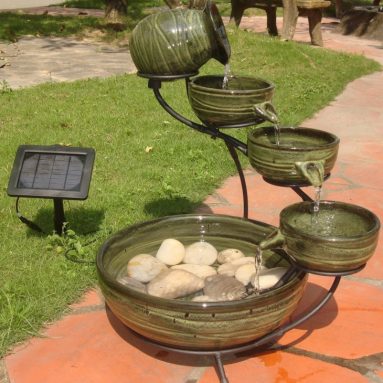 Smart Solar Green Bamboo Finish Solar Cascade Fountain