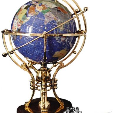 Illuminated Blue GEMSTONE GLOBE with GOLD Stand