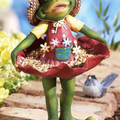 Curtsying Shirley Frog Whimsical Birdfeeder Garden Statue