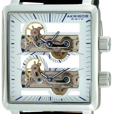 Akribos XXIV Men’s Duel Time Mechanical Skelton Watch
