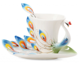 Porcelain Enamel Graceful Peacock Tea Coffee Cup Set