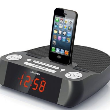 Stereo Alarm Clock Speaker Docking Station for Apple iPhone 5,