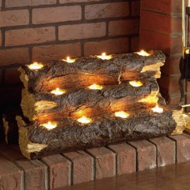 Tealight Log Holder Realistic Fireplace Log Substitute