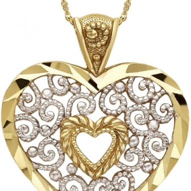 Gold Filigree Heart Pendant Necklace