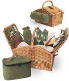 Picnic Time English-Style Double Lid Willow Picnic Basket Service