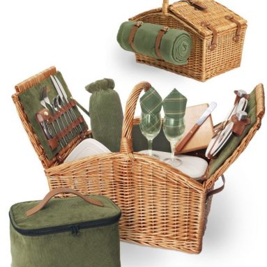 Picnic Time English-Style Double Lid Willow Picnic Basket Service