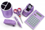 6 Piece Purple Crystal Office Supply Set