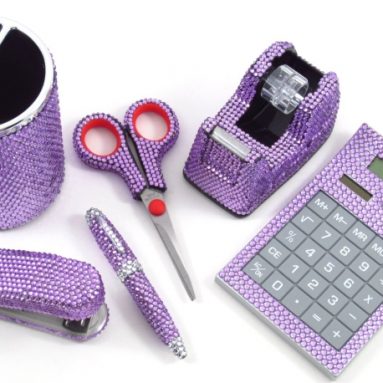 6 Piece Purple Crystal Office Supply Set