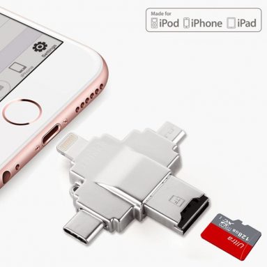 iDiskk High-Speed Flash Drive and Card Reader with Lightning&USB-C&Micro-USB Ports