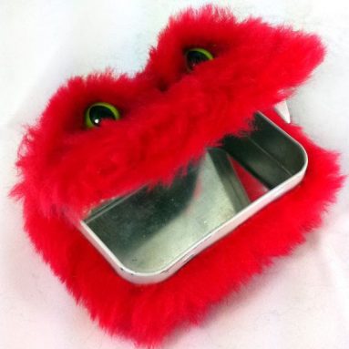 Cliff the furry red upcycled Tin Monster