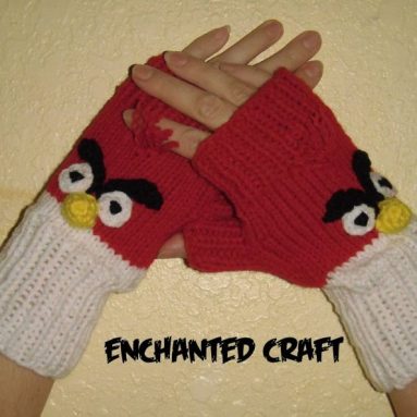 Red Angry Bird Fingerless Gloves