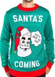Men’s Santa’s Coming to Town Funny Christmas Sweater – Green Santa Ugly Christmas Sweater