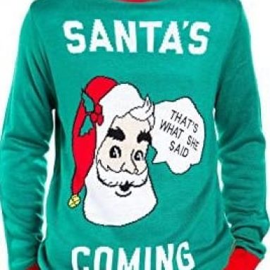 Men’s Santa’s Coming to Town Funny Christmas Sweater – Green Santa Ugly Christmas Sweater