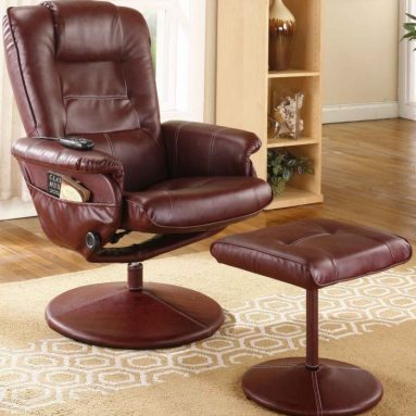 Leather Massage Recliner Swivel Chair & Ottoman With Heat