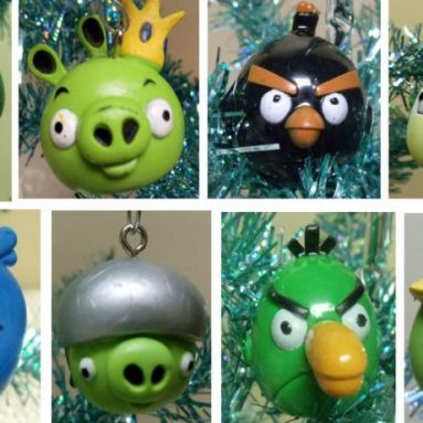 Adorable Angry Birds 16 Piece Holiday 1″ Christmas Tree Ornament Set