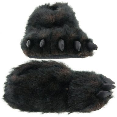 Fuzzy Black Bear Paw Slippers