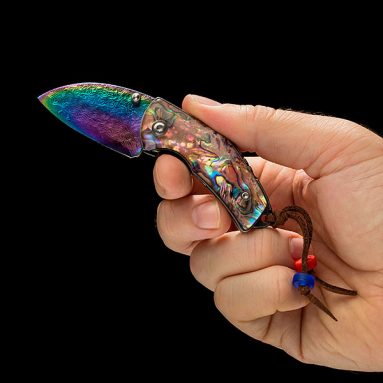 Supertexta Damascus Pocket Knife with Titanium Heat-Treatment