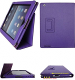 Genuine Leather Smart Cover Case (Purple) with Stand for Apple iPad 2
