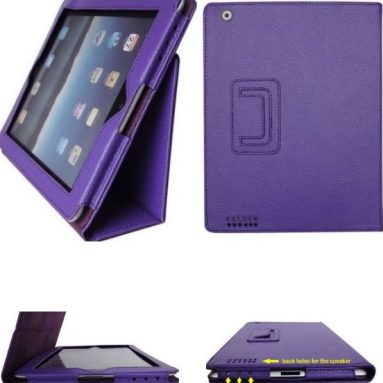 Genuine Leather Smart Cover Case (Purple) with Stand for Apple iPad 2