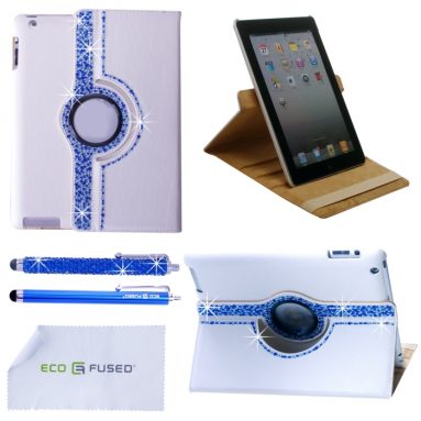 Bling 360 Rotating iPad 3 White Leather Case