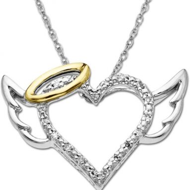 14k Yellow Gold Diamond Winged Halo Heart Pendant
