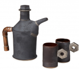 Oil can teapot and nut handle tea cups