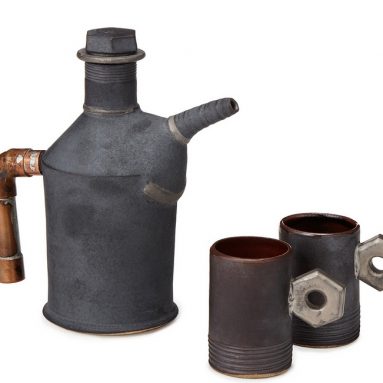 Oil can teapot and nut handle tea cups