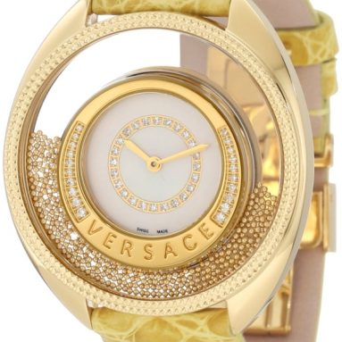 Versace Women’s Yellow-Gold Plated Mother-Of-Pearl Diamond Crocodile Watch