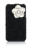 3D White Flower Black Pearl Bling Case 4 4S