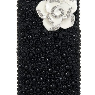3D White Flower Black Pearl Bling Case 4 4S