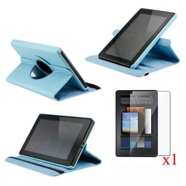Light Blue 360 Degree Rotating Leather Case Cover